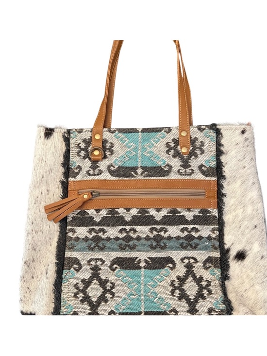 Myra Bag Handbags - Myra Bag Tan and Blue Patterned Tote Isabela tote Western style 16x18